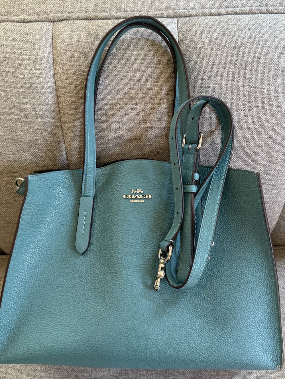 Coach Charlie Carryall Satchel Marine Pebbled Leather w/ Additional Exotic Strap